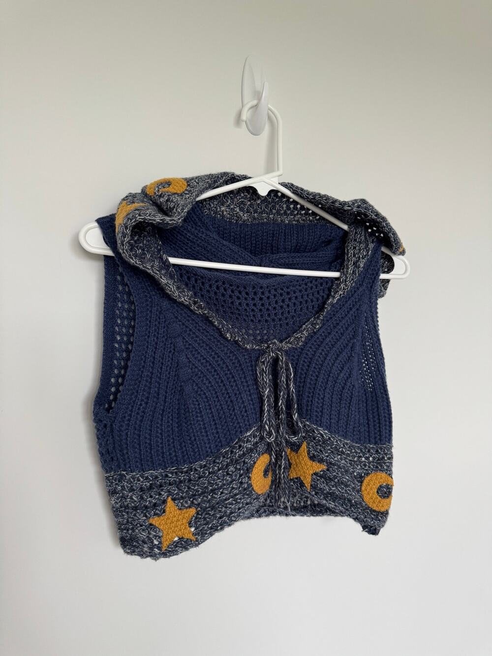 ROMWE Celestial Knit Tie Front Crop Cardigan Moon Star Boho Festival Size Small